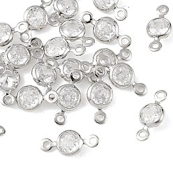 Clear SHEGRACE Brass Pave Cubic Zirconia Flat Round Connector Charms, Cadmium Free & Nickel Free & Lead Free, Long-Lasting Plated, Real Platinum Plated, Clear, 10.5x5x2mm, Hole: 1.2mm