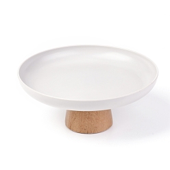 WhiteSmoke Round ABS Desktop Storage Tray, with Wood Base, Jewelry Trays, Snack Tray Plate, for Living Room Kitchen Table Home, WhiteSmoke, 20x8.1cm, Wood Base diameter: 69mm