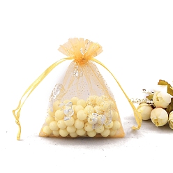 Золотистый Сумки из органзы с серебряным тиснением и бабочкой, подарочные пакеты для свадебной вечеринки, прямоугольные, золотые, 9x7 см