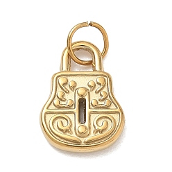 Golden 304 Stainless Steel Pendants, Lock with Cloud Pattern Charms, Golden, 16.5x11.5x2.5mm, Hole: 4.5mm