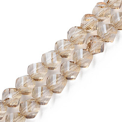 Wheat Electroplate Transparent Glass Beads Strands, Faceted, Nuggets, Wheat, 8x7mm, Hole: 1.4mm, about 68~70pcs/strand, 18.89~19.68 inch(48~50cm)