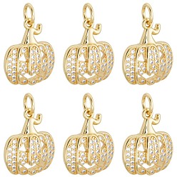 Настоящее золото 18K 6 шт. подвески из латуни с кубическим цирконием на Хэллоуин, тыква Тыква-фонарь, класс AAA, без кадмия, без никеля и без свинца, реальный 18 k позолоченный, 16x13x4 мм, отверстие : 2 мм