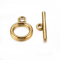 Antique Golden Tibetan Style Alloy Toggle Clasps, Lead Free and Cadmium Free, Antique Golden Color, Ring: 19x14mm, Bar: 2x22mm, Hole: 2.5mm