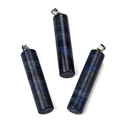 Ляпис-Лазурь Окрашенные натуральные лазури большие подвески, Подвески в виде колонн с 304 защелкивающимися креплениями из нержавеющей стали, цвет нержавеющей стали, 54.5~56x12~14 мм, отверстие : 6x4 мм