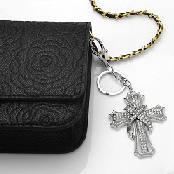 Platinum Full Crystal Rhinestone Keychain, Alloy Cross Religious Faith Keychains, Platinum, 14.6cm