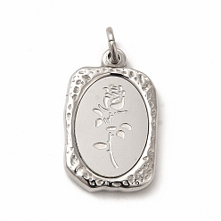 Нержавеющая Сталь Цвет Не тускнеющие 304 подвески из нержавеющей стали, с прыжковых колец, прямоугольник с розой, цвет нержавеющей стали, 23x14.5x3 мм, отверстие : 4 мм