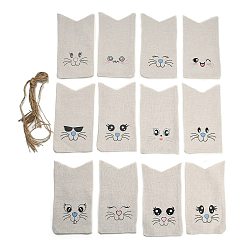 Желтая Старая Ткань  12шт. 12 стили мешочки из мешковины с милым пасхальным кроликом, мешочки на завязках, прямоугольные, с 12шт. льняными завязками, старое кружево, 21.5~22x11.5~12x0.3~0.35 см, о 1ПК/стиль