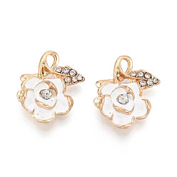Белый Подвески из эмали и сплава, со стразами, стойки покрытие, цветочный шарм, золотой свет, белые, 18x14.5x5 мм, отверстие : 1.8 мм