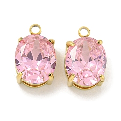 Настоящее золото 18K Вакуумное покрытие pvd 304 подвески из нержавеющей стали подвески из кубического циркония, овальные амулеты, розовые, реальный 18 k позолоченный, 12.5x8x5 мм, отверстие : 1.4 мм