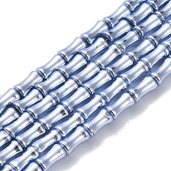 Light Steel Blue Electroplate Glass Beads Strands, Bamboo, Light Steel Blue, 8x4.5mm, Hole: 0.8mm, about 50pcs/strand, 15.75''(40cm)