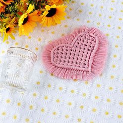 Flamingo Cotton Macrame Cup Mats, Handmade Braided Tassel Coaster, Heart, Flamingo, 150x200mm