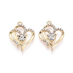 Золотой Подвески из сплава и страз, сердце, золотые, 23.5x18x4.5 мм, отверстие : 1.6 мм