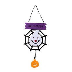 Black Halloween Theme Felt Cloth Hanging Door Signs, Wall Decoration, Decorative Props for Indoor, Outdoor, Spider Web & Pumpkin Jack-O'-Lantern, Black, 625mm