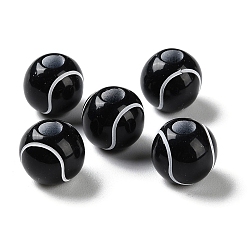 Noir Perles européennes acryliques opaques imprimées par pulvérisation, Perles avec un grand trou   , tennis, noir, 11x10mm, Trou: 4mm, environ1000 pcs / 500 g