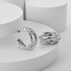 Платинированный Полые лунные латунные серьги-гвоздики, Реальная платина, 35x30 мм