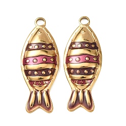 Фиолетовый 304 подвески из нержавеющей стали, с эмалью, рыбы прелести, реальный 18 k позолоченный, ионное покрытие (ip), фиолетовые, 29x11x3 мм, отверстие : 2 мм