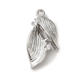 Platinum Brass Micro Pave Cubic Zirconia Pendants, Leaf, Platinum, 18x9x4mm, Hole: 1mm