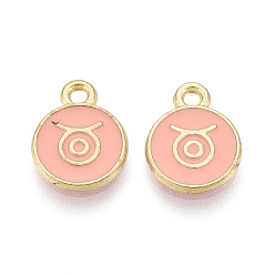 Телец Подвески из сплава и эмали, плоский круглый и двенадцать созвездий, золотой свет, Телец, 13.5x10.5x1.5 мм, отверстие : 1.6 мм