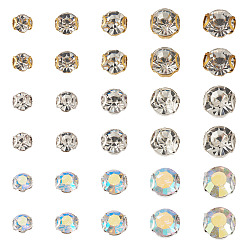 Golden & Silver 300Pcs 15 Styles Flat Round Sew on Rhinestone Montee Beads, with 201 Stainless Steel Prong Settings, Garments Accessories, Golden & Silver, 4~8x3.5~6.5mm, Hole: 0.9~1.6mm, 20pcs/style