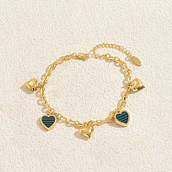 Сердце Женские браслеты на ногу из богемской латуни с зелеными цепочками и кисточками, реальный 18 k позолоченный, сердце, 7-7/8 дюйм (200 мм)