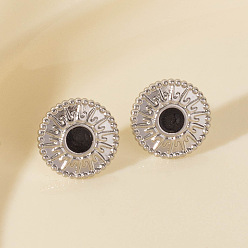 Черный Геометрические 304 серьги-гвоздики из нержавеющей стали в форме солнца, серебряные, чёрные, 15x15 мм