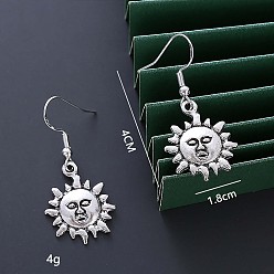 Солнце Серьги-подвески из латуни и сплава, античное серебро, солнце, 40x18 мм