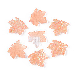 Легкий Лосось Подвески из прозрачного стекла с росписью для запекания, кленового листа, с золотой порошок, светлый померанцевый, 20x20x4~4.5 мм, отверстие : 1~1.2 мм, Около 689 шт / 1000 г