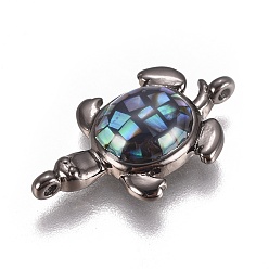 Черный Цвет Металла Ссылки на оболочку морского ушка / оболочку пауа, с латунной фурнитурой , Морская черепаха, металлический черный , 12.5x21x4 мм, отверстие : 1.2 мм