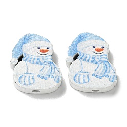 Снеговик Печатные деревянные бусины, рождественские тематические бусы, васильковый, снеговик, 20x18x6 мм, отверстие : 3 мм