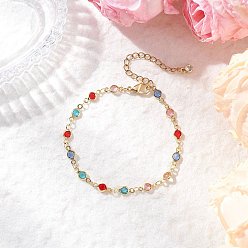 Разноцветный Браслеты из латунного стекла с плоскими круглыми звеньями для женщин, плоско-круглые, красочный, 7-1/8 дюйм (18.1 см)