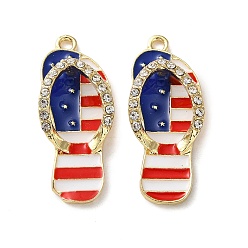 Shoes Подвески из сплава с эмалью ко дню независимости, с кристально горный хрусталь, золотые, вьетнамки, 32x14x7 мм, отверстие : 1.8 мм