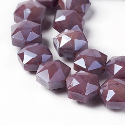 Фиолетовый Стеклянные нити из бисера, гальваническое покрытие, граненый шестиугольник, фиолетовые, 10x7~7.5 мм, отверстие : 1 мм, около 25 шт / нитка, 10.5 дюйм (27 см)