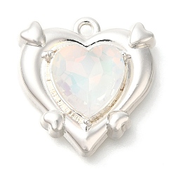 Белый Стойки подвески обшивки сплава, со стразами, сердце, белые, 20.5x19.5x6 мм, отверстие : 1.5 мм