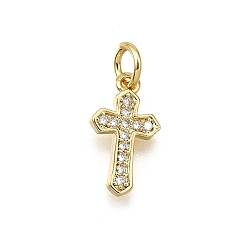 Настоящее золото 18K Латунные микро проложить кубического циркония подвески, крестик, долговечный, без свинца и без кадмия, с целью перехода в кольце, реальный 18 k позолоченный, 14x7.5x2 мм
