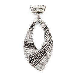 Antique Silver European Alloy Dangle Charms, Tibetan Style Large Hole Pendants, Leaf, Antique Silver, 74mm, Hole: 5.5mm