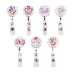 Mixed Color 7Pcs Acrylic Badge Reels, with ABS Plastic Retractable Badge Holder, with Glitter Powder, Mixed Color, 115mm