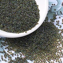 (RR335) Cranberry Lined Peridot AB Миюки круглые бусины рокайль, японский бисер, 11/0, (rr 335) перидот с клюквой ab, 11/0, 2x1.3 мм, отверстия : 0.8 mm, около 50000 шт / фунт