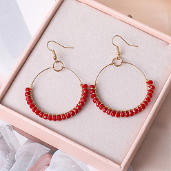 (123L) Белый крем непрозрачный блеск Серьги-подвески в форме ронделя из сплава и стекла, золотые, огнеупорный кирпич, 48 мм