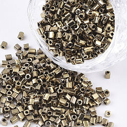 Goldenrod Electroplate 12/0 Glass Seed Beads, Square Hole, Cube, Goldenrod, 2~6x2x2mm, Hole: 0.8mm, about 30000pcs/bag