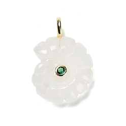 Хрусталь Природного кварца хрустальных подвесок, Подвески-ракушки из горного хрусталя с покрытием из золотистой латуни с микропаве из кубических цирконий, 32~32.5x22.5~23x9~10 мм, отверстие : 4 мм