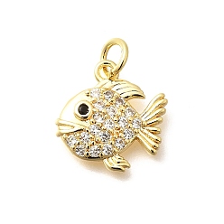 Настоящее золото 18K Латунные микропаве прозрачные кубические циркониевые подвески, рыбы прелести, стойки покрытие, долговечный, без свинца и без кадмия, реальный 18 k позолоченный, 14.5x14.5x3 мм, отверстие : 3 мм