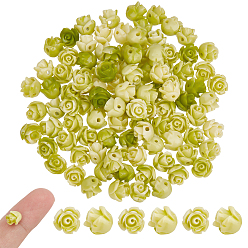 Желто-Зеленый 50шт. окрашенные синтетические коралловые бусины, цветок розы, желто-зеленый, 8.5x8.5 мм, отверстие : 1.2 мм