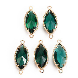 Зеленый Соединители стеклянные ссылки, с легкими золотыми тонами латуни, без кадмия, без никеля и без свинца, граненый глаз лошади, зелёные, 21x9x4 мм, отверстие : 1.2 мм