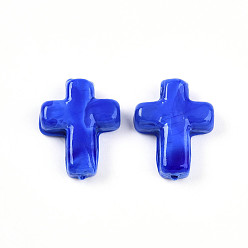 Синий Бусины лэмпворк , крестик, синие, 24~26x20~20.5x6~7.5 мм, отверстие : 1.6~1.8 мм