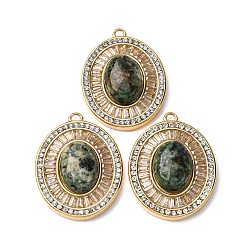 Африканский Бирюза(яшма) Овальные подвески из натуральной африканской бирюзы (яшмы), 304 подвески из нержавеющей стали с кристаллами и стразами, реальный 14 k позолоченный, 38x29.5x9 мм, отверстие : 2.2 мм