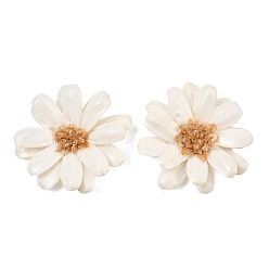 Blanco Grandes colgantes de resina epoxi y flores secas, encanto de flor de margarita, blanco, 50x49x10.5 mm, agujero: 1 mm