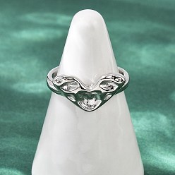 Платина Латунные регулируемые открытые манжеты, без кадмия и без свинца, сердце, платина, 9.5x17.5 мм