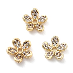 Настоящее золото 18K Стойка покрытие цветок латунь микропаве прозрачный кубический цирконий бусины колпачки, долговечный, без свинца, без кадмии и без никеля, реальный 18 k позолоченный, 8x2.4 мм, отверстие : 0.8 мм