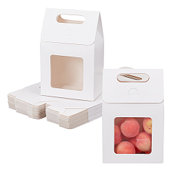 Белый Складные бумажные подарочные пакеты с дырочной ручкой и видимым пластиковым окном, белые, готовое изделие: 15x9.8x5.8 см