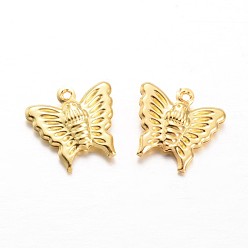 Golden Brass Charms, Butterfly, Golden, 14x15x3.5mm, Hole: 1mm